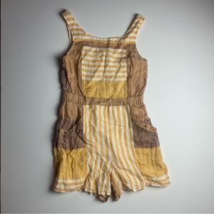 Anthro Yellow & Tan Striped Linen Romper